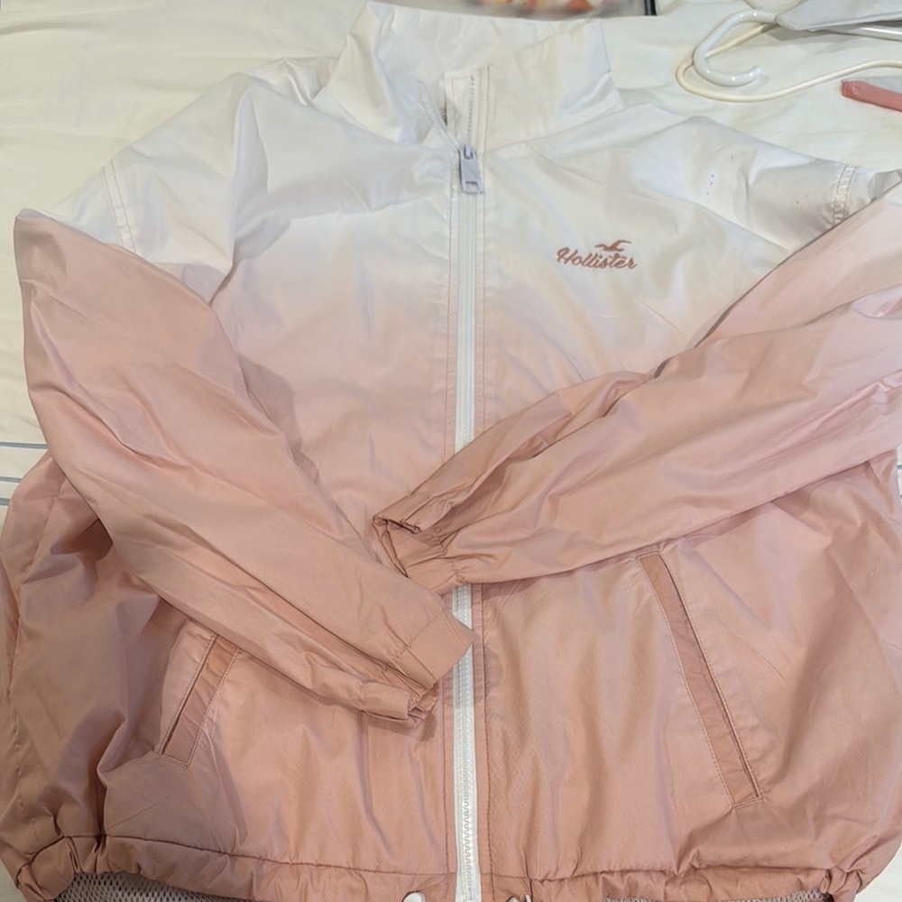 Hollister Pink and White Bomber Jacket with Gradient Design